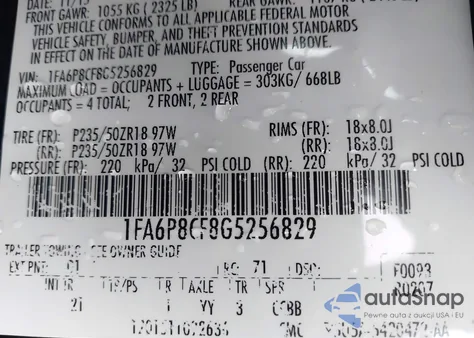 2016 Ford Mustang Gt из США, поврежденный, VIN 1FA6P8CF8G5256829